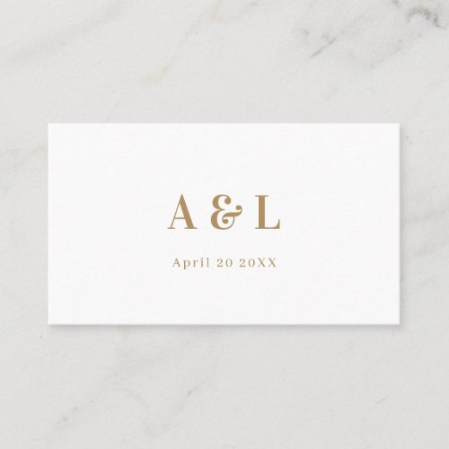 Wedding Monogram Minimalist White Gold Place Card