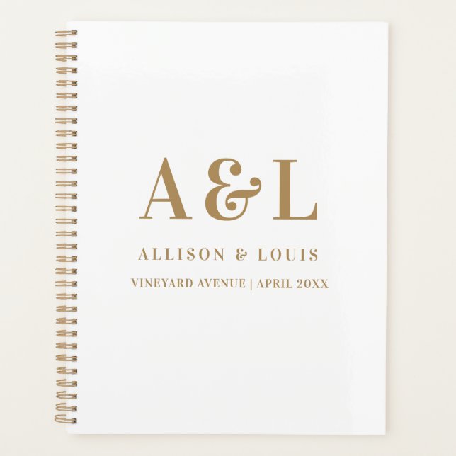 Wedding Monogram Minimalist White Gold Planner (Front)