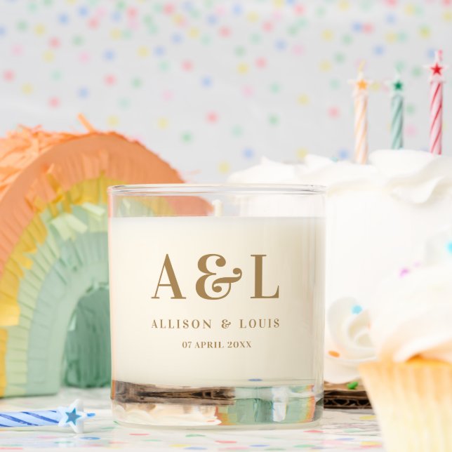 Wedding Monogram Minimalist White Gold Scented Candle (Birthday)