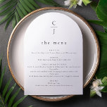 Wedding Monogram Modern Black White Arch Menu Card<br><div class="desc">Elevate your wedding reception with our Wedding Monogram Modern Black & White Arch Menu Card. Featuring a sleek arch-shaped design, this menu card combines modern minimalism with timeless elegance. The personalized monogram at the top adds a sophisticated touch, while the clean black-and-white layout ensures your menu details stand out beautifully....</div>