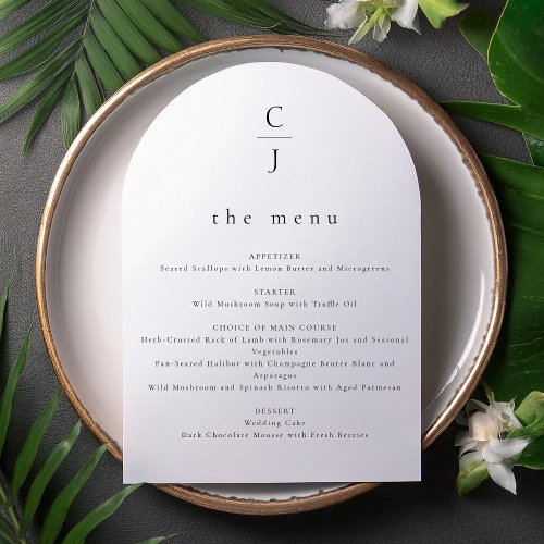 Wedding Monogram Modern Black White Arch Menu Card