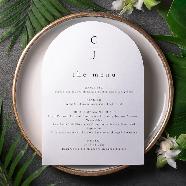 Wedding Monogram Modern Black White Arch Menu Card (Creator Uploaded)