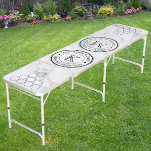 Wedding Monogram Modern Clean White Marble Stone Beer Pong Table