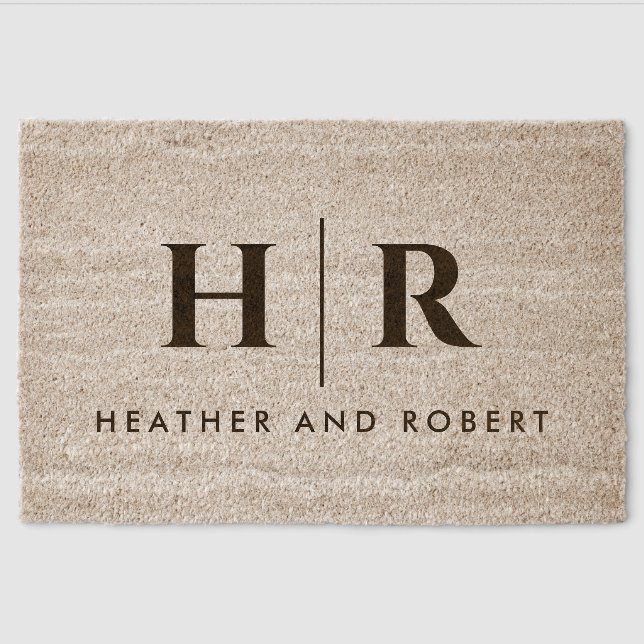 Wedding Monogram Modern Custom Bride and Groom Fiber Doormat (Front)