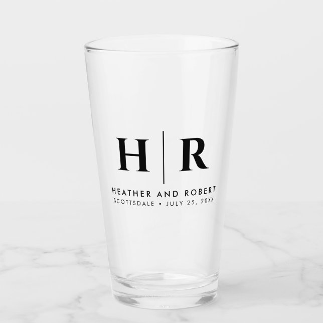Wedding Monogram Modern Custom Bride and Groom Glass (Front)
