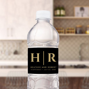 Wedding Monogram Modern Custom Bride and Groom Water Bottle Label