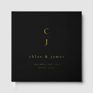 Wedding Monogram Modern Minimal Black Gold Foil Guest Book