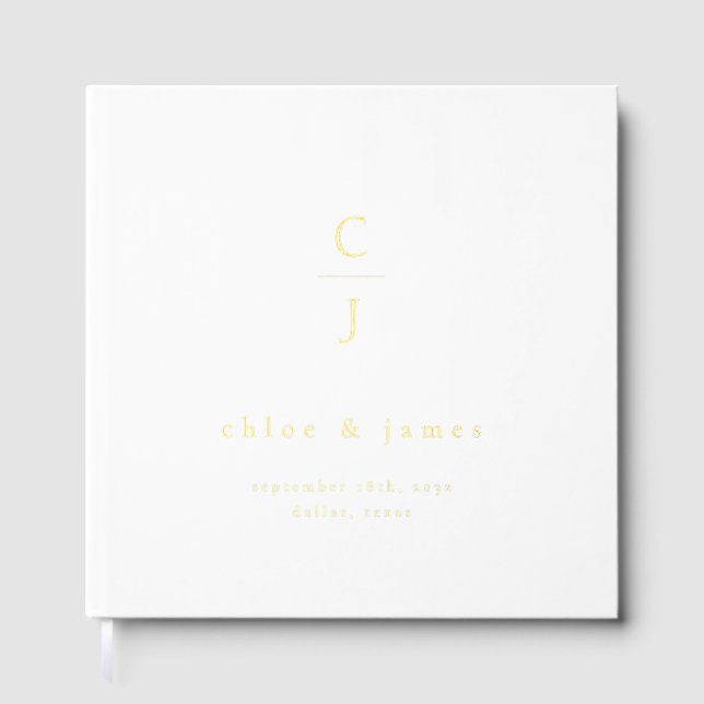 Wedding Monogram Modern Minimal Black White Foil Guest Book (Front)