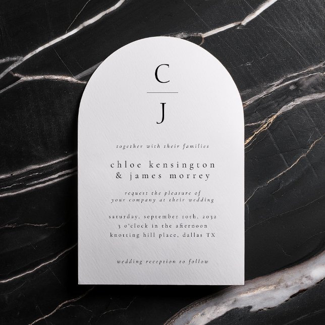 Wedding Monogram Modern Minimal Black White Invitation (Creator Uploaded)