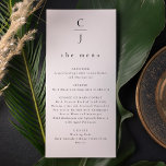 Wedding Monogram Modern Minimal Black White Menu<br><div class="desc">Elevate your wedding tablescape with our Wedding Monogram Modern Minimal Black & White Menu Card. Featuring a sleek design with a personalized monogram, this card combines timeless elegance with contemporary simplicity. The classic black-and-white palette ensures it complements any wedding theme, while the minimalist layout beautifully showcases your curated menu. Fully...</div>