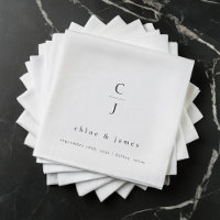 Wedding Monogram Modern Minimal Black White Napkins