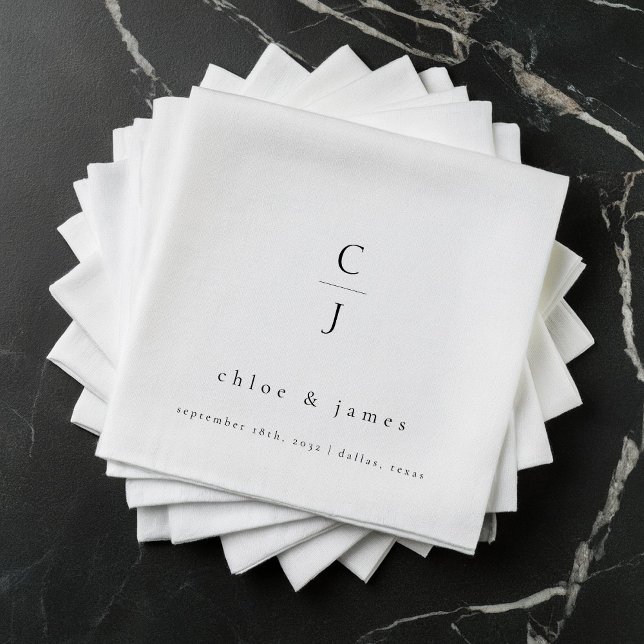 Wedding Monogram Modern Minimal Black White Napkins (Creator Uploaded)