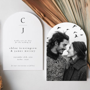 Wedding Monogram Modern Minimal Black White Save The Date