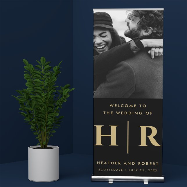 Wedding Monogram Modern Simple Elegant Welcome Retractable Banner (Creator Uploaded)