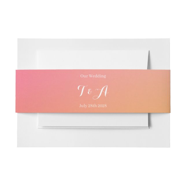 Wedding Monogram Modern Sunset Ombre Invitation Belly Band (Front Example)
