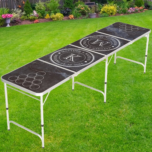 Wedding Monogram Modest Dark Stone  Beer Pong Table (Creator Uploaded)