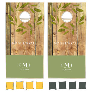 Wedding Monogram Moss Green Foliage Cornhole Set