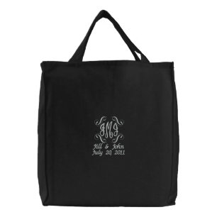 Wedding Monogram Names Date Announcement Black Bag