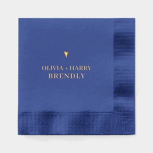 Wedding Monogram Names Elegant Heart Navy Gold Foil Napkins