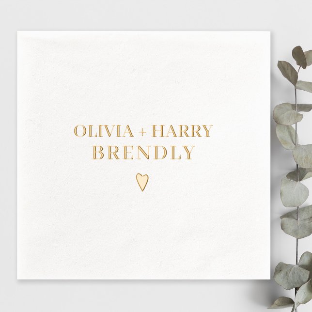 Wedding Monogram Names Elegant Modern Heart Gold  Foil Napkins (Stylishly Personalize with the Bride & Groom's First Names/Surname.)