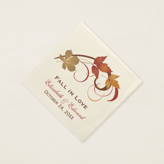 Wedding Monogram Napkins | Autumn Fall Leaves