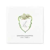 Wedding Monogram Napkins Green Hydrangea