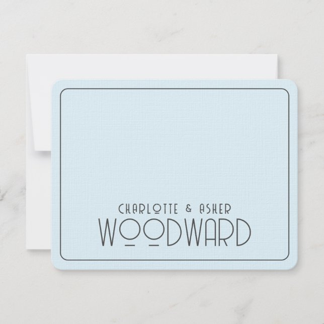 Wedding Monogram Newlyweds Blue Embossed Linen   Note Card (Front)