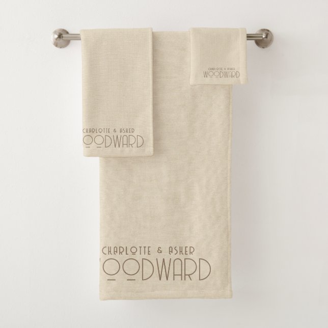 Wedding Monogram Newlyweds Cream Linen Effect Bath Towel Set (Insitu)