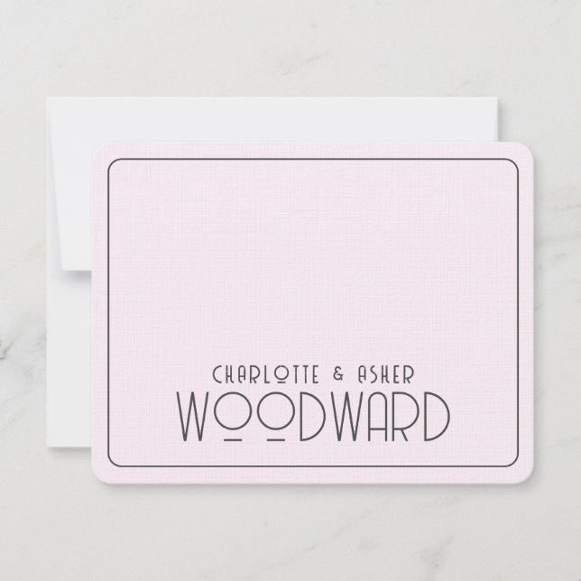 Wedding Monogram Newlyweds Pink Embossed Linen  Note Card (Front)