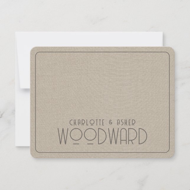 Wedding Monogram Newlyweds Smoky Taupe Linen Note Card (Front)