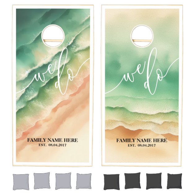 Wedding Monogram Ocean beach We do Sunset Cornhole Set