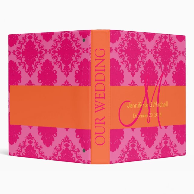 Wedding Monogram Orange Pink Planner Binders (Background)