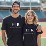 Wedding Monogram Personalized Bride And Groom T-Shirt<br><div class="desc">Step into marital bliss with our Wedding Monogram Personalized Bride and Groom T-Shirt. This tasteful garment is a testament to minimalist wedding elegance, featuring a classic black and white color palette that radiates sophistication. The carefully designed wedding monogram, including the bride and groom initials, adds a personalized touch that captures...</div>