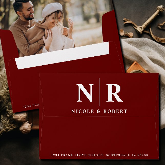Wedding Monogram Photo Liner Return Address Custom Envelope (Creator Uploaded)