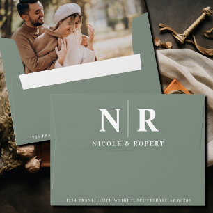 Wedding Monogram Photo Liner Return Address Custom Envelope