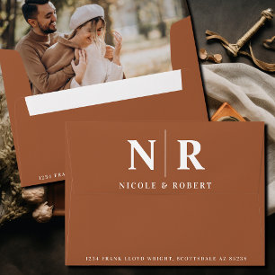Wedding Monogram Photo Liner Return Address Custom Envelope