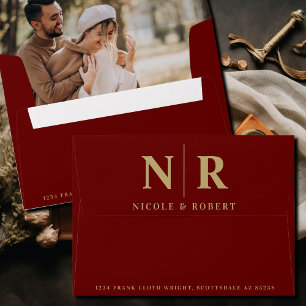 Wedding Monogram Photo Liner Return Address Custom Envelope