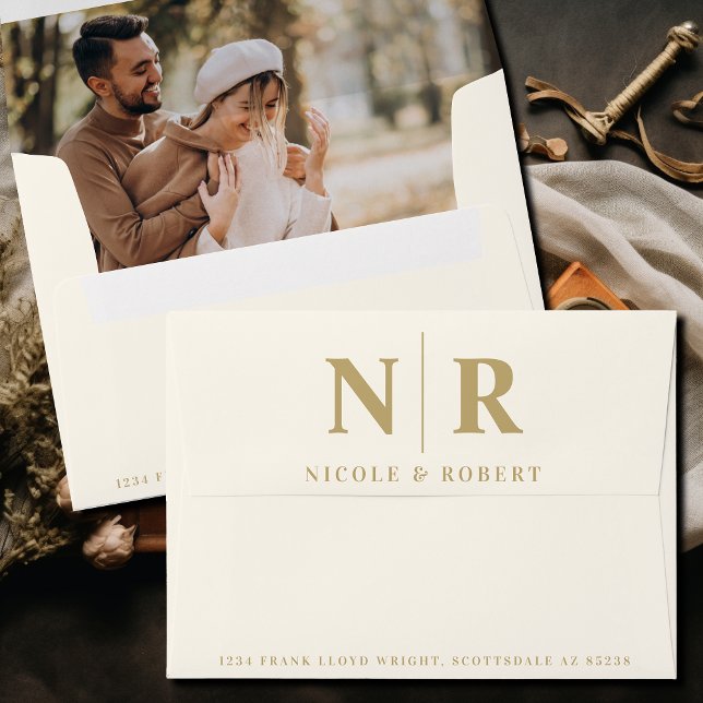 Wedding Monogram Photo Liner Return Address Custom Envelope (Creator Uploaded)