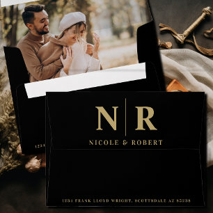 Wedding Monogram Photo Liner Return Address Custom Envelope