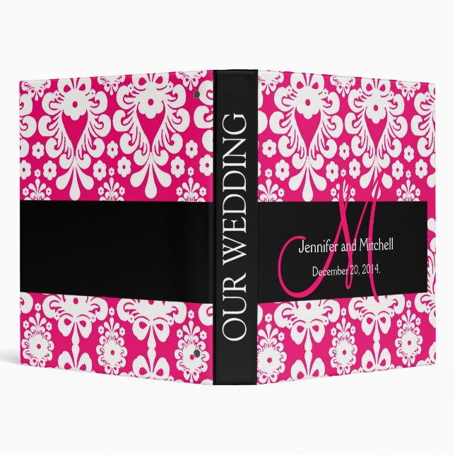 Wedding Monogram Pink DamaskPlanner Binder (Background)