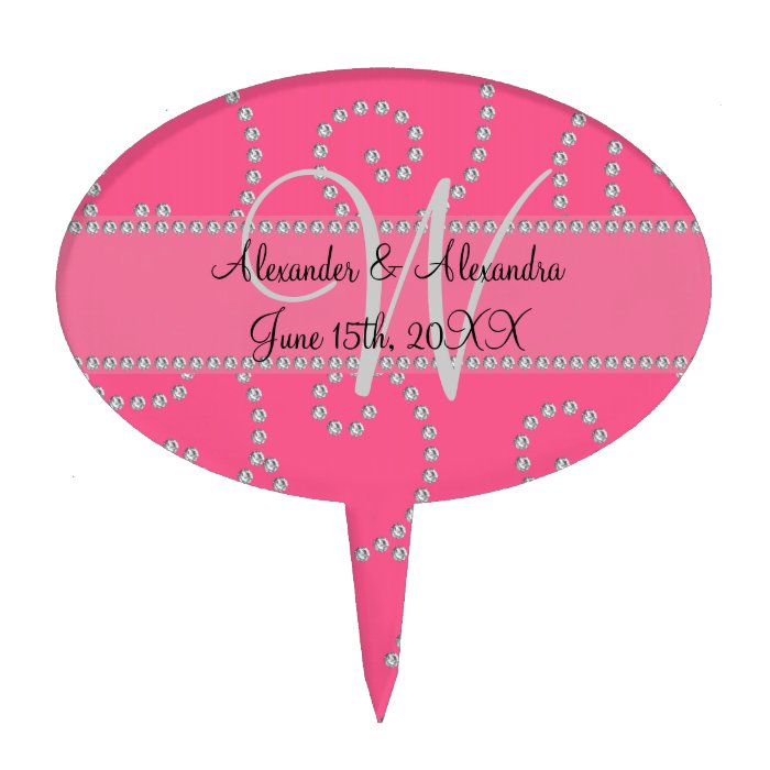 Wedding monogram pink diamond swirls cake toppers