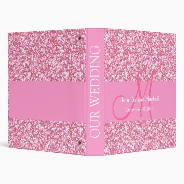 Wedding Monogram Pink Glitter Planner Printed 3 Ring Binder (Background)