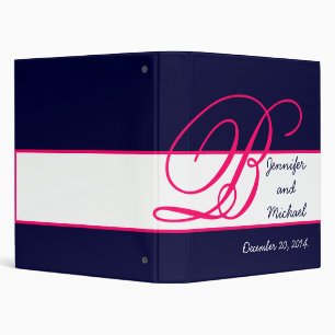 Wedding Monogram Pink Navy Keepsake Planner Binder