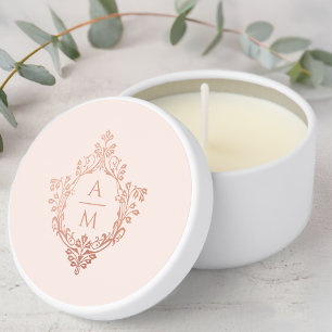 Wedding Monogram Pink Rose Gold Crest Elegant Mini Candle Favors