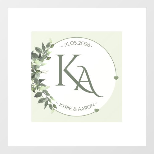 Wedding Monogram Poster – Botanical Heart Initials Wall Decal