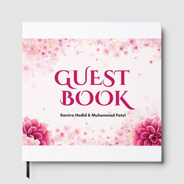 Wedding Monogram Poster – Pink Floral Initials Des Guest Book (Front)