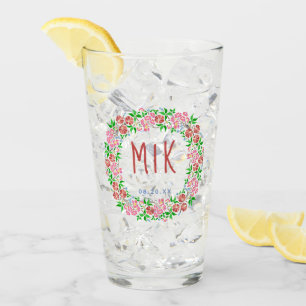 Wedding Monogram Pretty Floral Wreath Married Date Glass