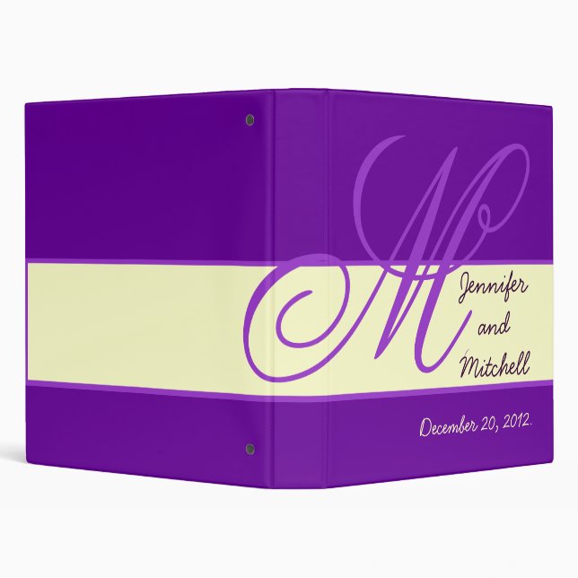 Wedding Monogram Purple Ivory Keepsake Planner Binder (Background)
