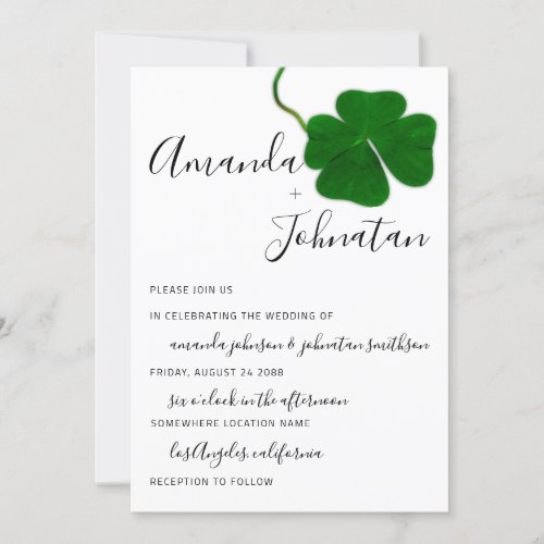 Wedding Monogram QR Black White Four_leaved Clover Invitation