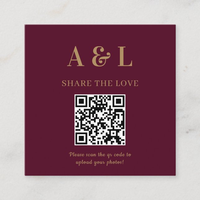 Wedding Monogram QR Code Burgundy Gold Enclosure Card (Front)